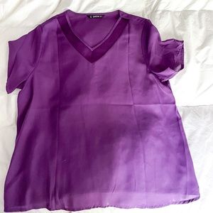 Purple Blouse with Mesh V Neck